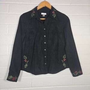 Vtg Faux Suede Embroidered Needlepoint Button Down Shirt Top Western Rode Medium